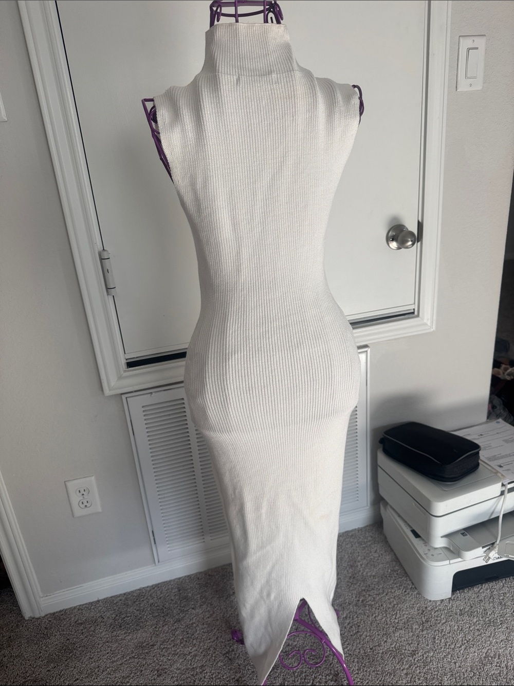 PrettyGarden White Ribbed Turtleneck Maxi Dress with jacket Shrug - Picture 3 of 6